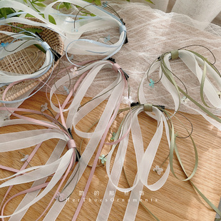 国风原创设计飘带蝴蝶结对夹森系花朵双边发夹小清新甜美侧边发卡