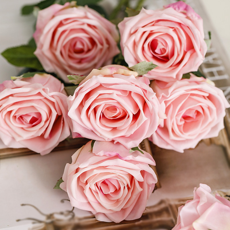 阑珊树 逼真粉色保湿手感玫瑰花仿真花客厅假花插花餐桌花摆设高,家居饰品,仿真花/假花,淘宝优惠券,粉丝福利购,淘宝优惠卷