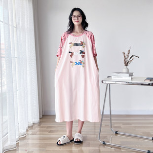 短袖 可爱狗狗插肩袖 薄款 睡裙女夏季 胖MM200斤睡衣家居服 纯棉大码