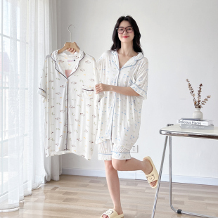 莫代尔开衫大码睡衣女胖mm200斤卡通短袖夏季薄款宽松家居服套装
