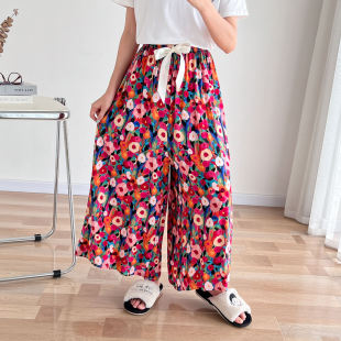 薄款 女夏季 九分裤 阔腿裤 大码 棉绸加肥200斤宽松可外穿家居裤 睡裤