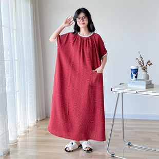 日系甜美花边纯棉纱布大码睡裙女夏短袖薄款胖mm200斤睡衣家居服