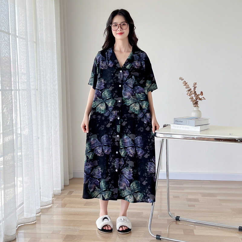 薄款棉绸大码睡裙女夏季家居裙