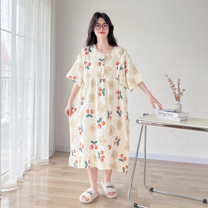 纯棉纱布夏季哺乳大码孕妇月子服