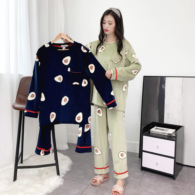 秋冬加肥加大码珊瑚绒情侣睡衣女法兰绒薄绒宽松200斤男士家居服