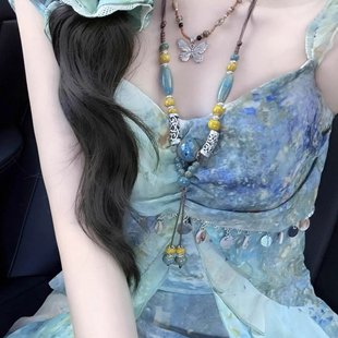 云南穿搭纯欲碎花长裙 林间浮夏海边度假吊带连衣裙女2025春夏新款