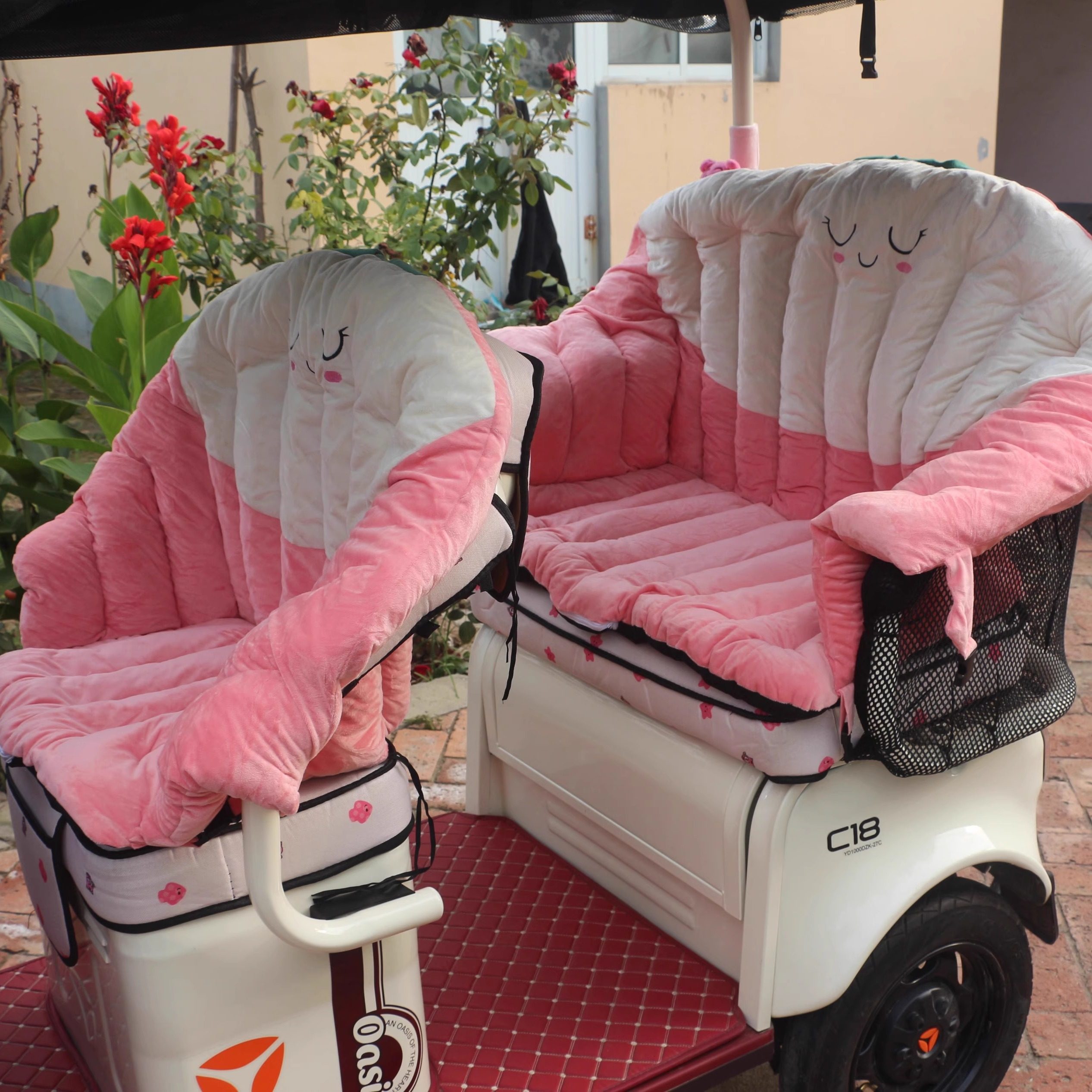 三轮车电动车冬季坐垫靠背一体毛绒保暖c16c18防风前后座通用座套