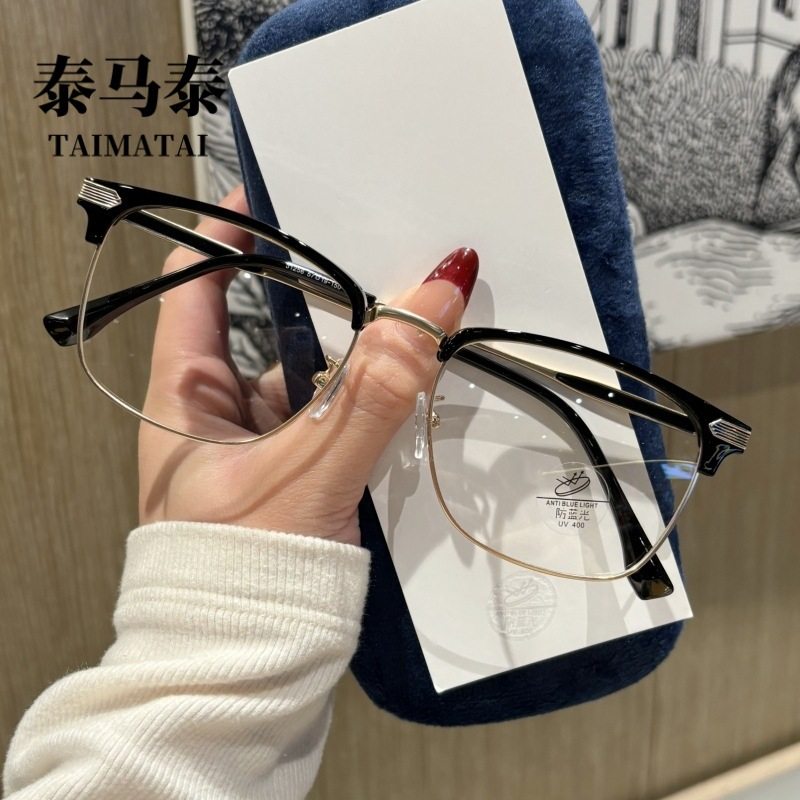 复古冷茶色半框眼镜女韩系近视可配度数适合方圆脸素颜显瘦 31256,ZIPPO/瑞士军刀/眼镜,防蓝光镜,淘宝优惠券,粉丝福利购,淘宝优惠卷