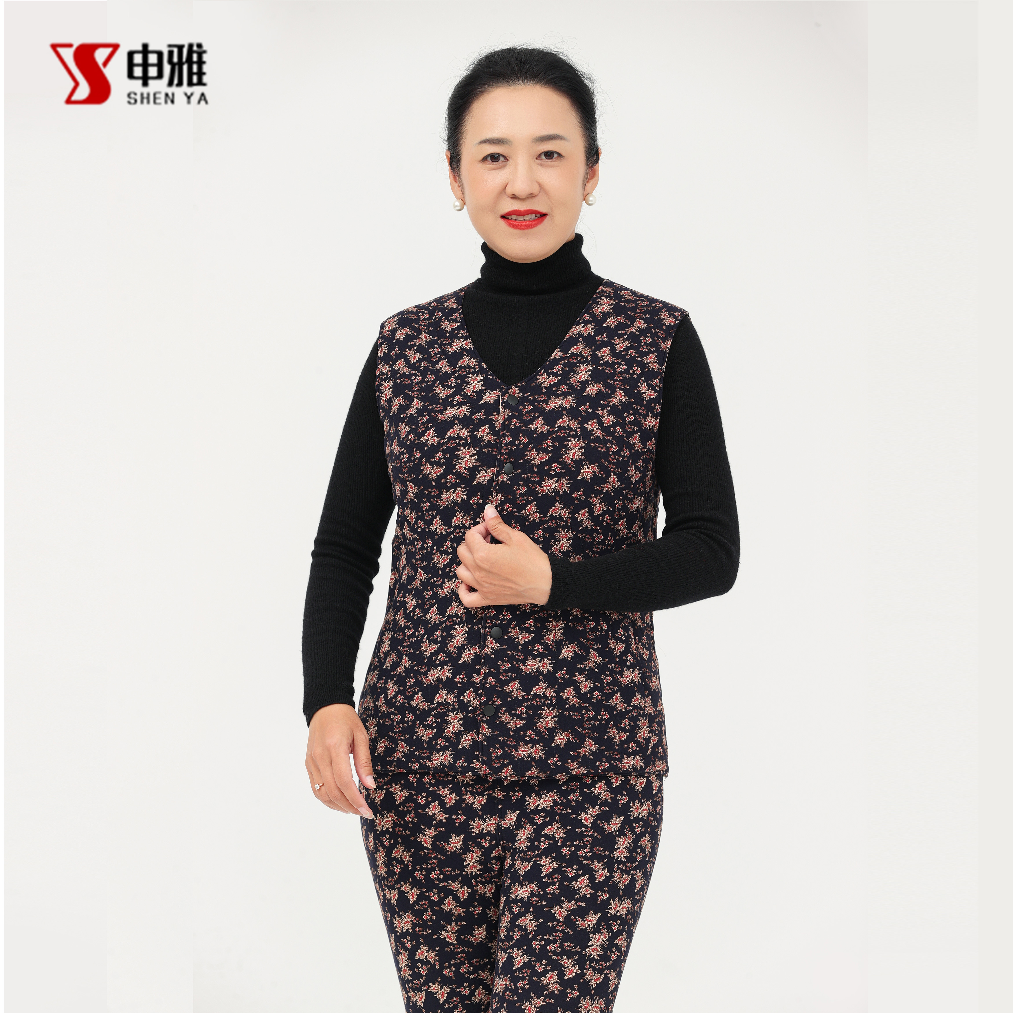 内蒙古申雅新款印花驼绒马甲