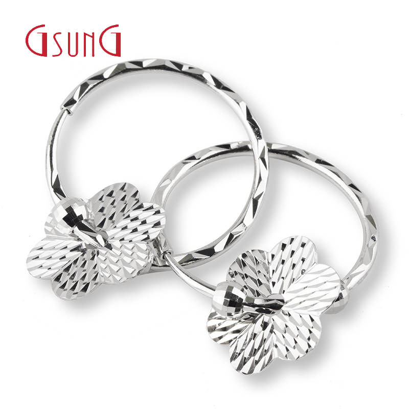 gsung吉上吉女款铂金耳环女士铂金pt950圆形耳圈白金花形耳环耳饰