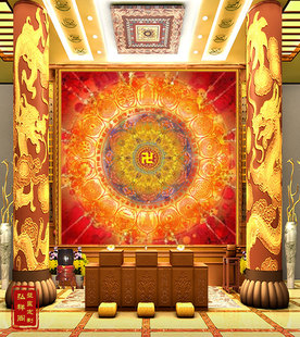 唐卡金刚藏大圆满尊胜咒轮壁纸玄关墙贴西藏传佛客厅墙纸壁画定制