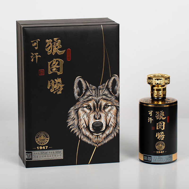 内蒙纯粮食白酒可汗狼图腾53度500ml高度清香型国产白酒高档盒装