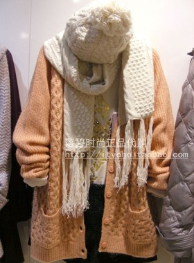bread n butter  秋冬款代购 编织钩花流苏 毛线羊毛长围巾