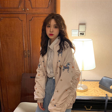 外套女宽松飞行员夹克潮 bf原宿风刺绣棒球服短款 早秋2019新款 韩版