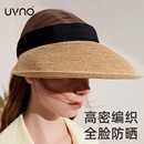 KK树旗下UVNO帽子女防晒草编草帽遮阳空顶防紫外线大帽檐遮脸夏天