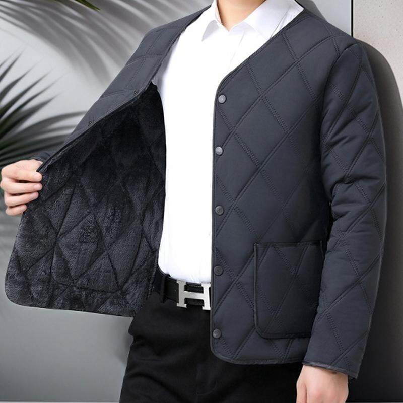 秋冬男内胆棉衣加绒 男士超声波压花内胆加厚中老年休闲V领棉外套