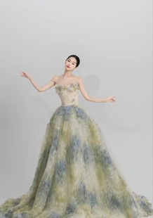 十字皇后 珊瑚24新品大裙摆一字肩音乐艺考钢琴声乐生日礼服