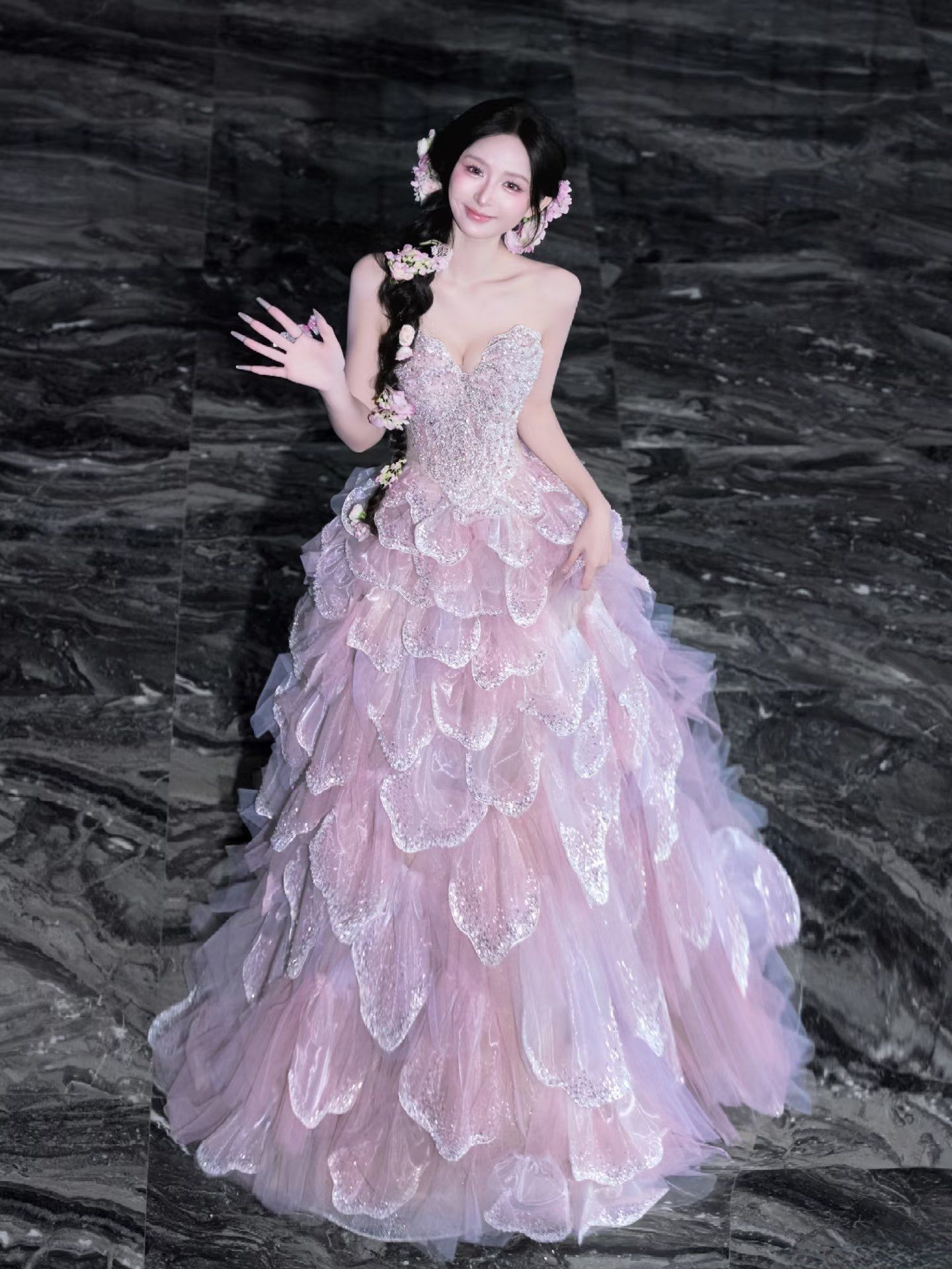 屿屿高级定制粉色在逃公主晚礼服女高级感超仙绝美生日宴成人礼
