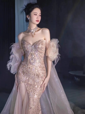 屿屿明星同款大魔王高端优雅礼服裙女神高级感宴会敬酒服连衣裙