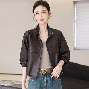 时尚 小个子短款 休闲绵羊皮夹克外套 新款 海宁真皮皮衣女2026春季