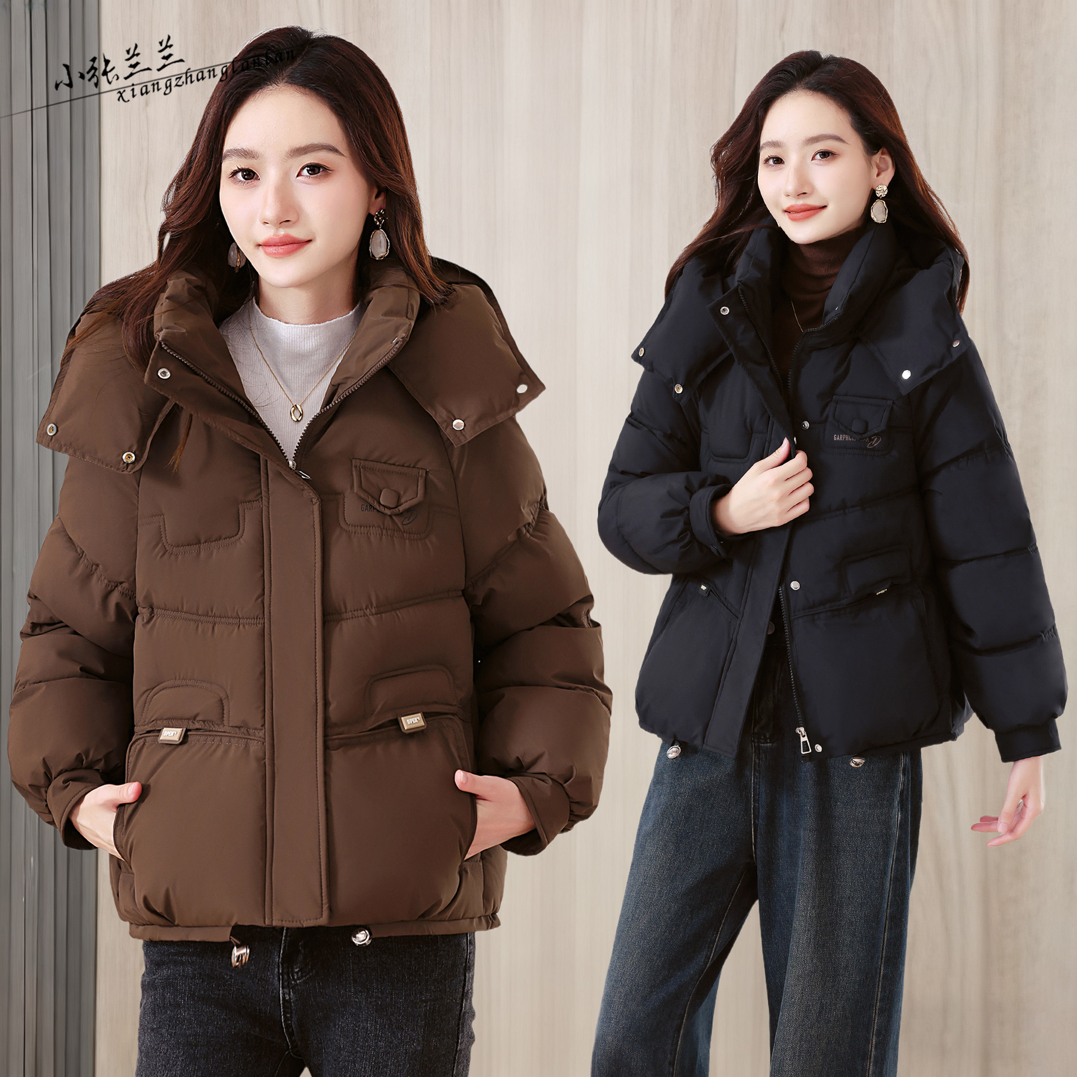 咖色巨好看连帽面包服短款外套棉衣2025冬季新款羽绒棉服棉袄女装