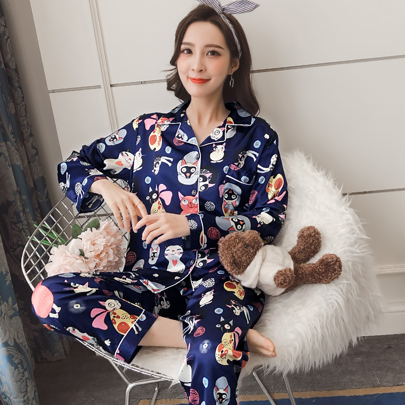 春秋季长袖南韩丝睡衣女夏日系可爱甜美纯色家居服薄仿真丝绸套装|msdalam kategori Pakaian Dalam/seluar dalam lelaki/tracksuit, baju tidur/pakej perkhidmatan rumah - dari Buy2taobao.com untuk memberikan perkhidmatan ejen Taobao profesional membeli