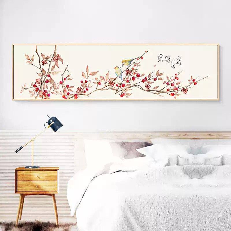 竹报平安新中式装饰画卧室横幅床头画挂画现代简约客厅背景墙墙画