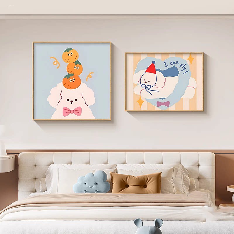 卡通趣味儿童卧室客厅装饰画高级感床头挂画简约餐厅床头艺术挂画