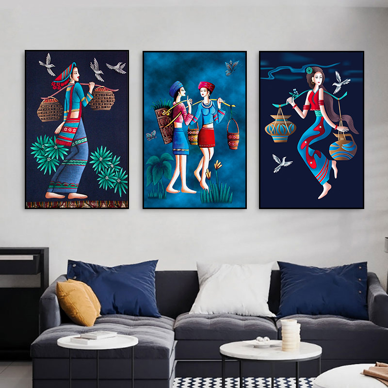 少数民族风装饰画复古客厅玄关过道挂画卧室餐厅酒店美女人物壁画