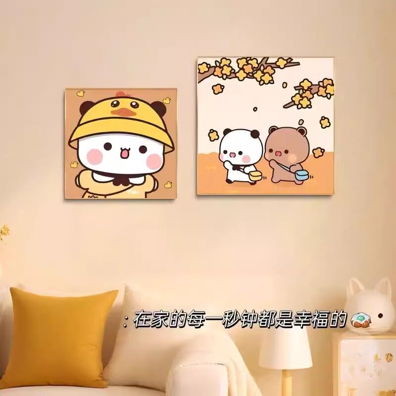 一二布布卡通装饰画儿童房卧室可爱趣味墙壁画治愈系客厅沙发挂画