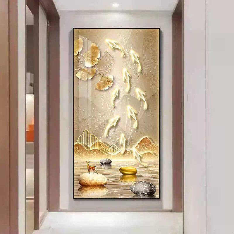 新款九鱼图玄关挂画入户正对门轻奢高级感装饰画走廊过道招财壁画