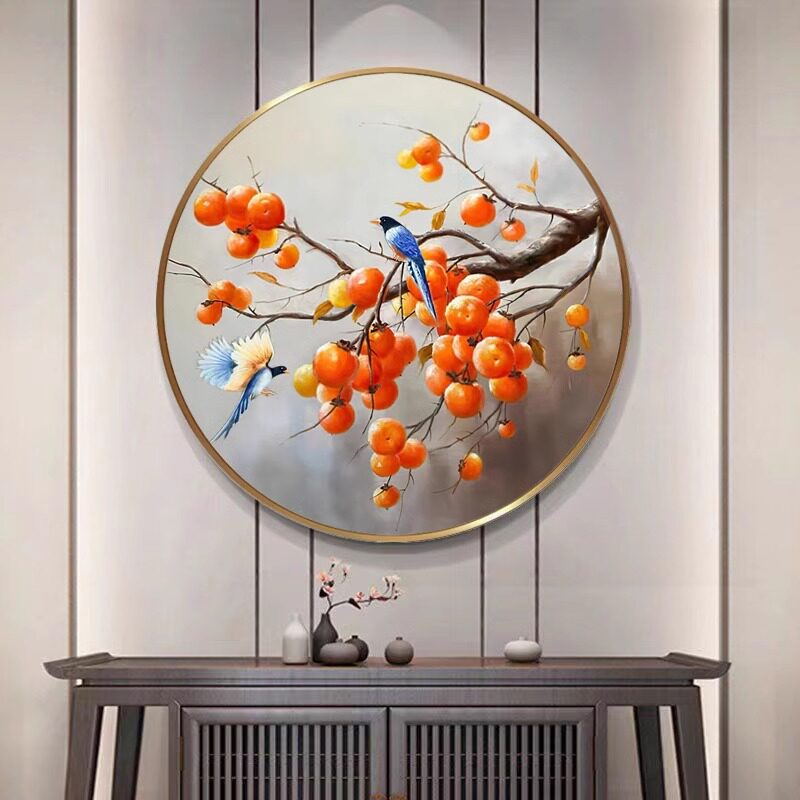 事事如意餐厅装饰画厨房厅餐桌墙面挂画新中式入户玄关柿子壁画