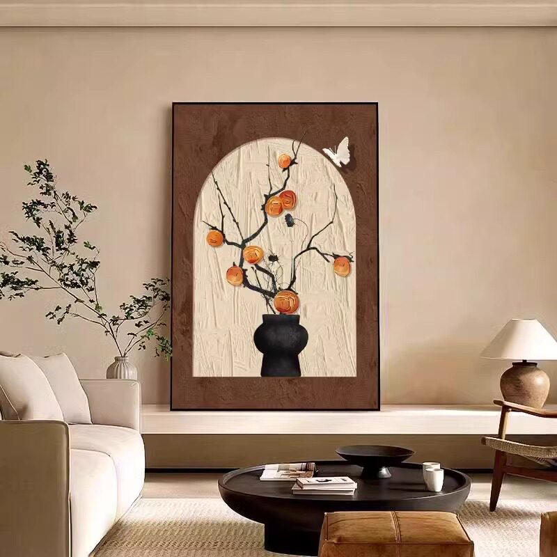 法式复古客厅装饰画柿柿如意沙发背景墙挂画摆件画中古风餐厅壁画