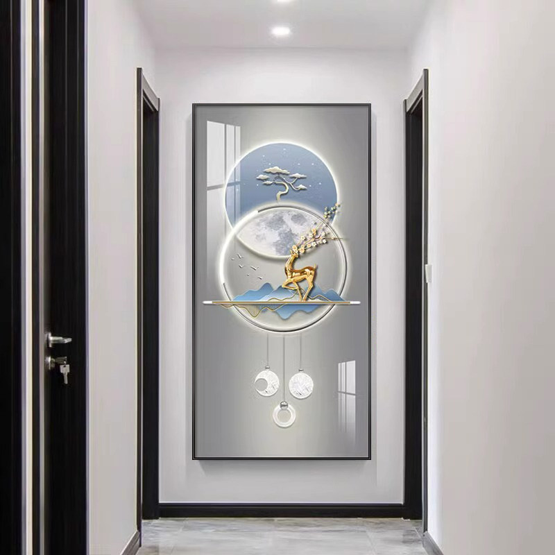 入户玄关装饰画现代简约走廊过道尽头壁画轻奢竖版大气挂画寓意好