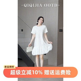 柒院家微胖大碼 女簡(jiǎn)約氣質(zhì)連衣裙2025夏胖mm減齡寬松遮肉顯瘦短裙
