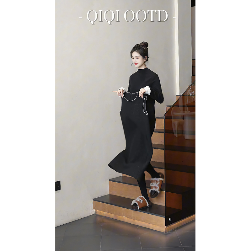 秋冬保暖宽松型花边袖圆领打底衫