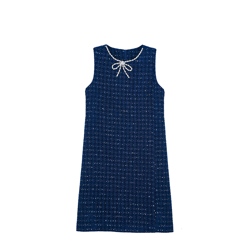 柒院家大码烫钻蝴蝶结背心连衣裙