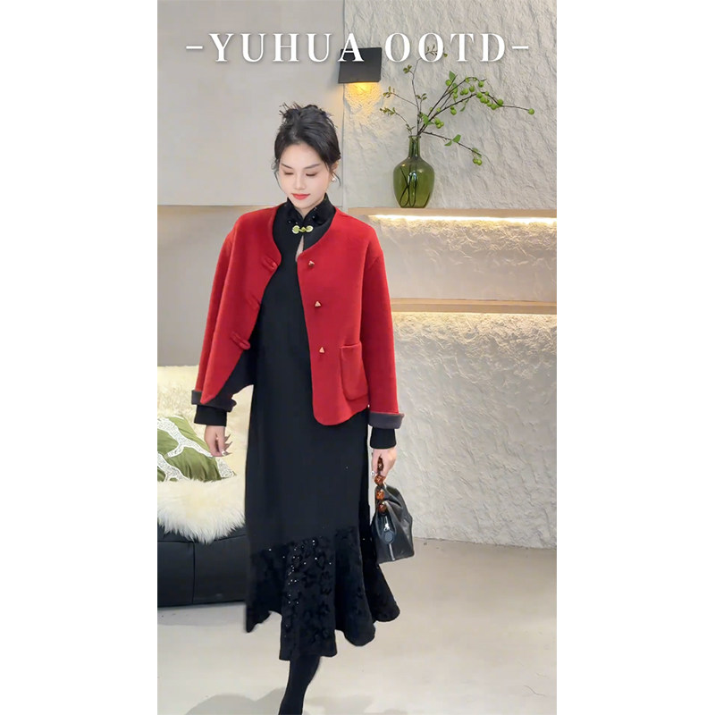 柒院家大码双面呢羊绒大衣外套女