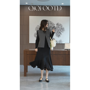 新款 设计感飘带通勤马甲外套2026春季 宽松显瘦马夹 女装 柒院家大码