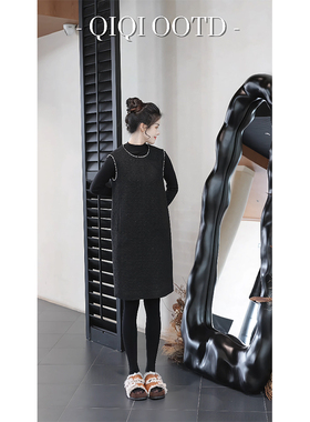 柒院家大码女装提花暗纹圆领背心连衣裙2025秋冬款宽松遮肉马甲裙