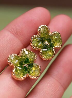 【青玉案】绿色法式花朵耳饰蚊香盘耳夹无耳洞女耳环森系气质耳钉