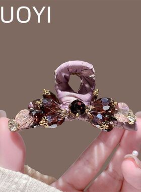 2025新款高级感紫色水晶抓夹女气质后脑勺半扎鲨鱼夹公主头发饰