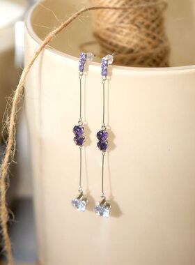 【薰衣草乐园】森系紫色锆石流苏耳钉新款百搭耳饰女蚊香盘耳夹