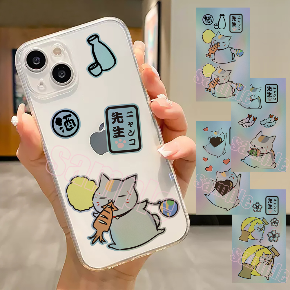 夏目玲子友人帐猫老师镭射银贴纸diyipad耳机防水痛车贴拉杆箱贴