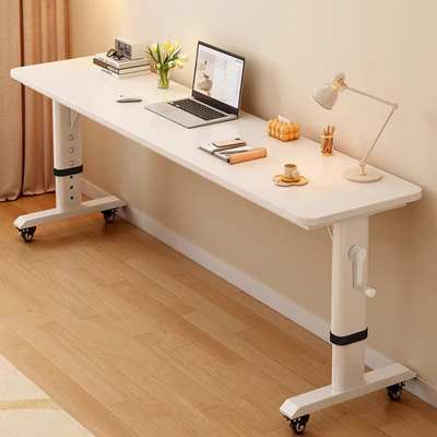 简约现代升降电脑桌白色家用长方形桌面带轮移动办公桌书桌学习桌
