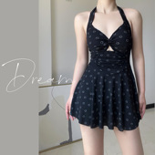 蜜Dream泳衣女ins笑脸纯欲保守连体裙式 少女显瘦 性感露背吊带泳装