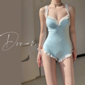 蜜Dream泳衣女连体碎花纯欲风钢托聚拢性感露背温泉少女保守显瘦
