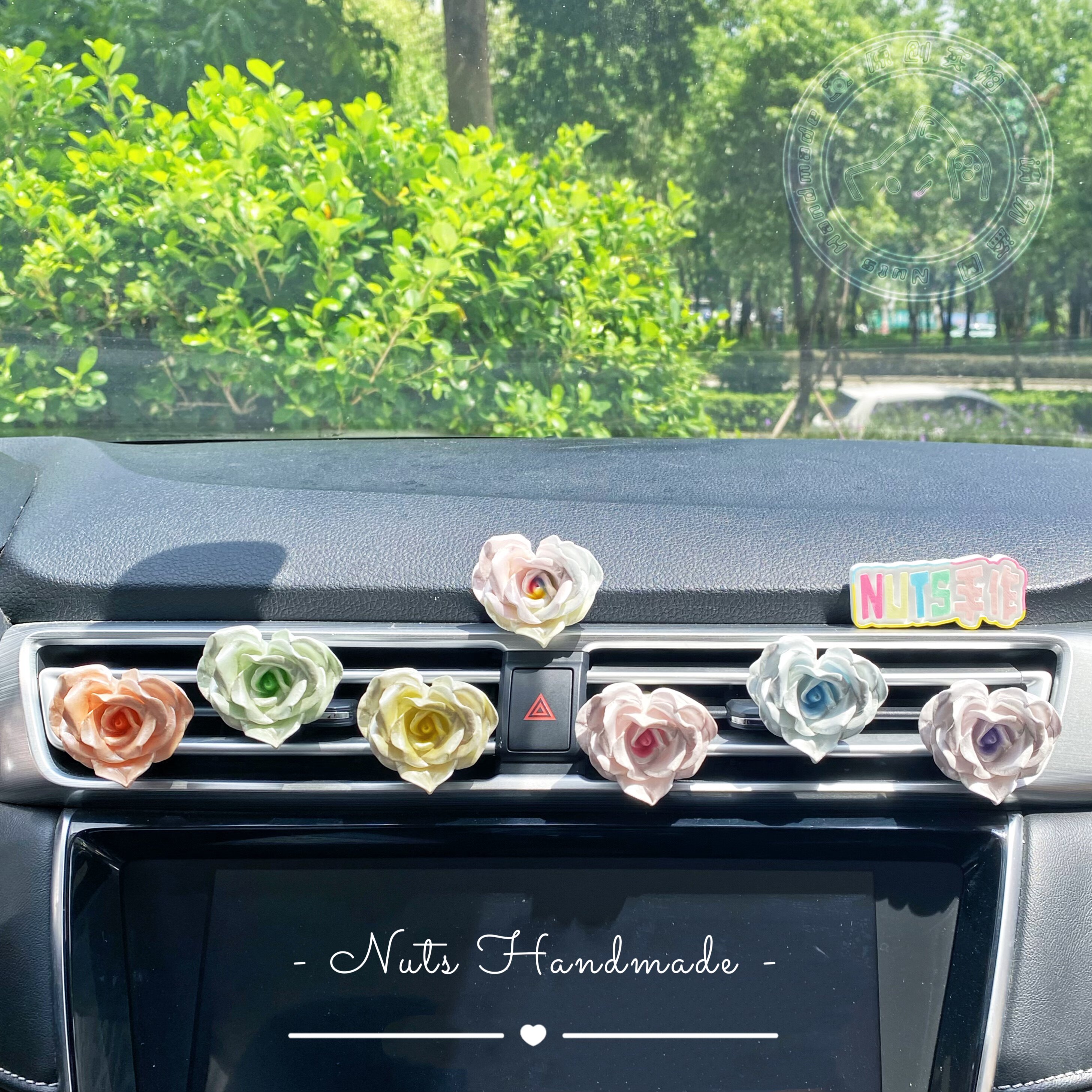 珠光心形玫瑰车载出风口扩香石香薰精油纯手工情侣七夕新车礼物