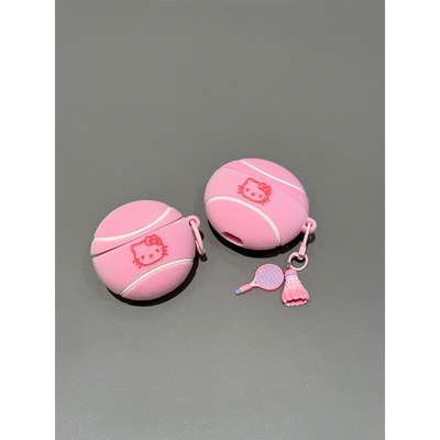 可爱卡通绒毛网球Kitty猫适用华为pro4蓝牙freebuds7i/6i耳机壳软freeclip2代/5i硅胶Pro5保护se3防摔se2女款