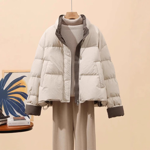 2025冬季时尚糖果色新款羽绒服女士短款拼接色小个子面包外套